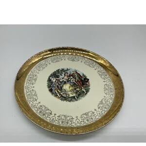 Vintage Crest-O-Gold Decorative Plate Courting Couple 22K Gold Trim USA Rococo